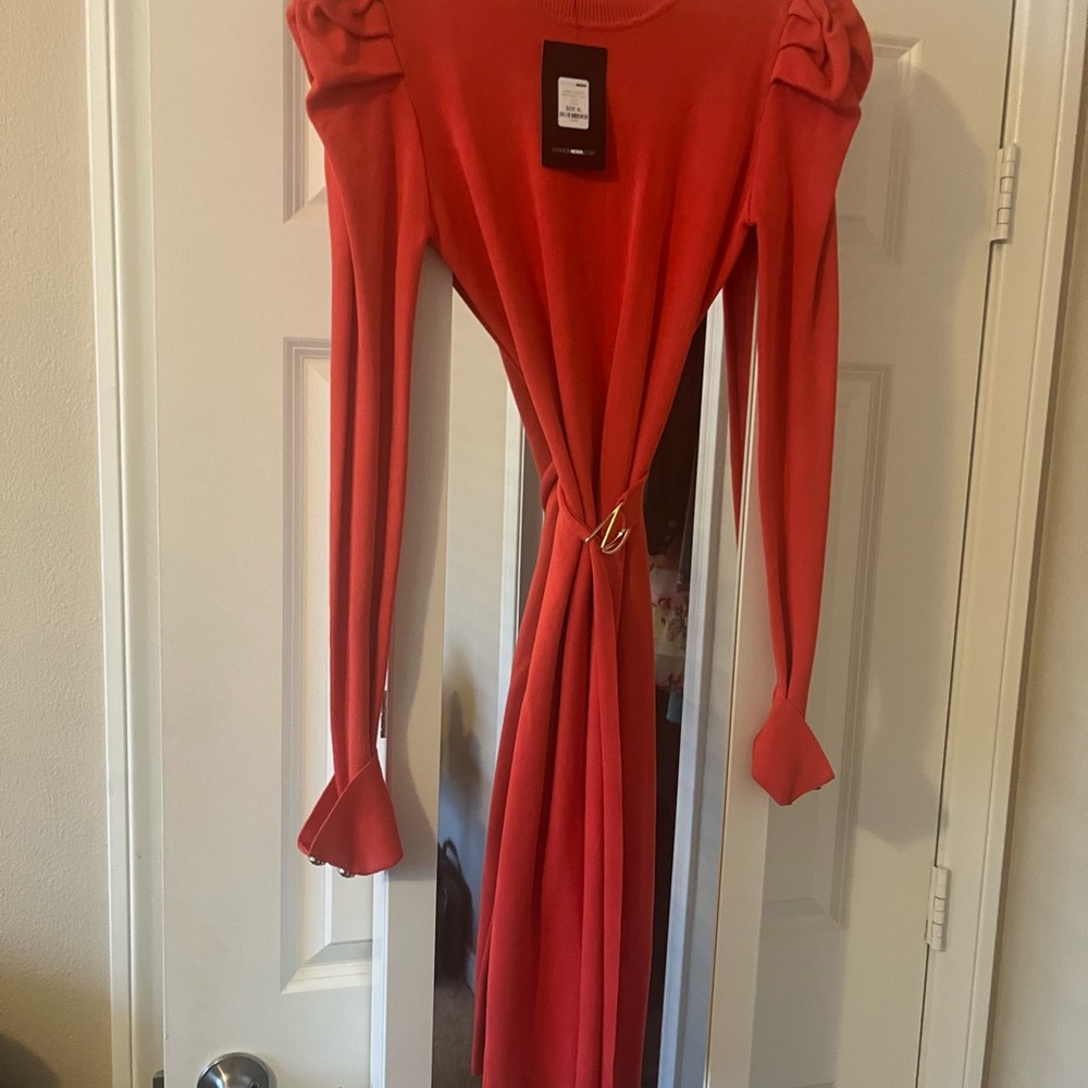 ‼️ SOLD ‼️ NWT Fashion Nova Orange Red Ruffled Wrap Dress